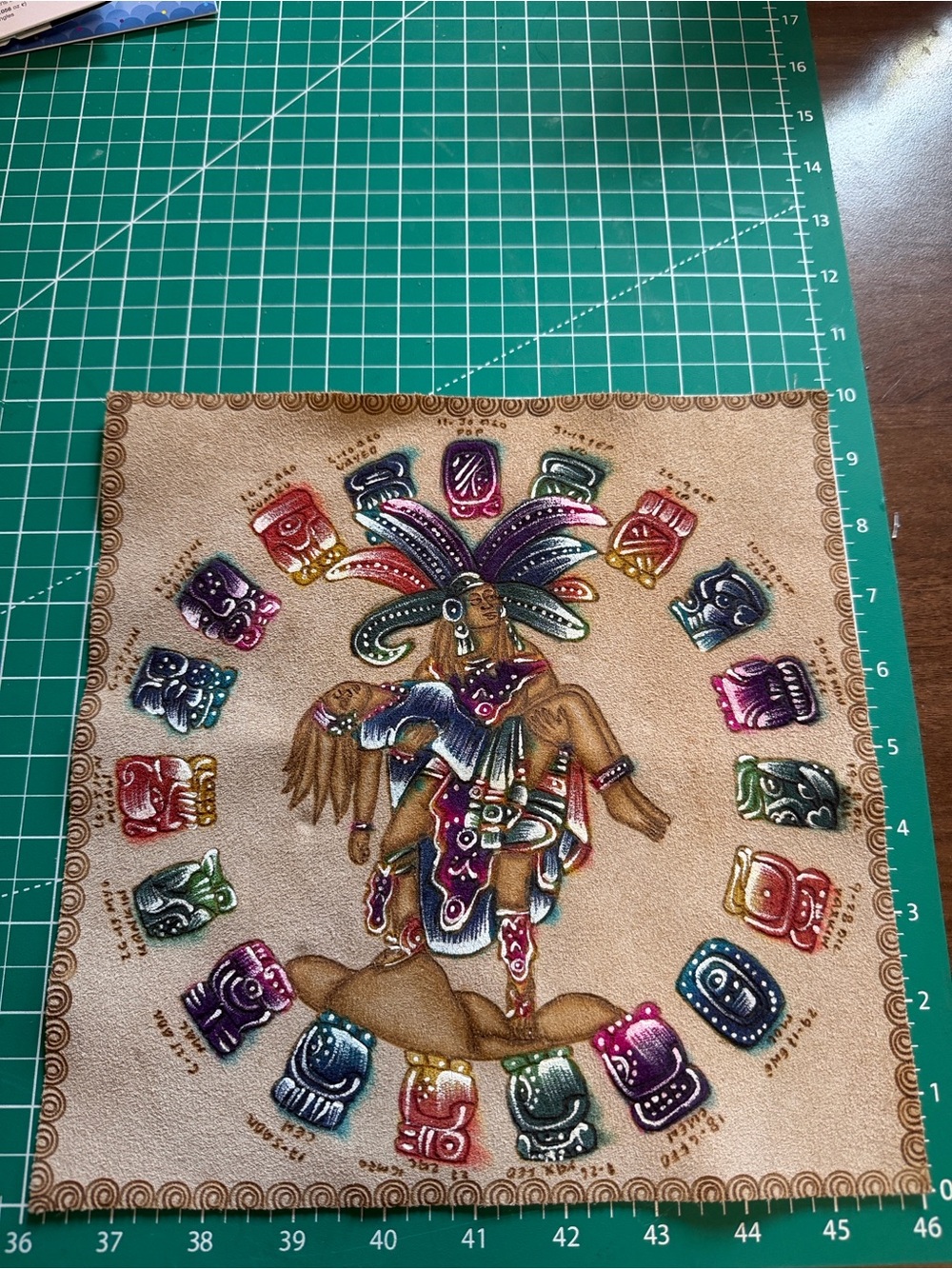 SoulMakes Aztec Ritual Cloth with Calendar Motif On Leather + 5 Crystals π - Picture 4 of 4